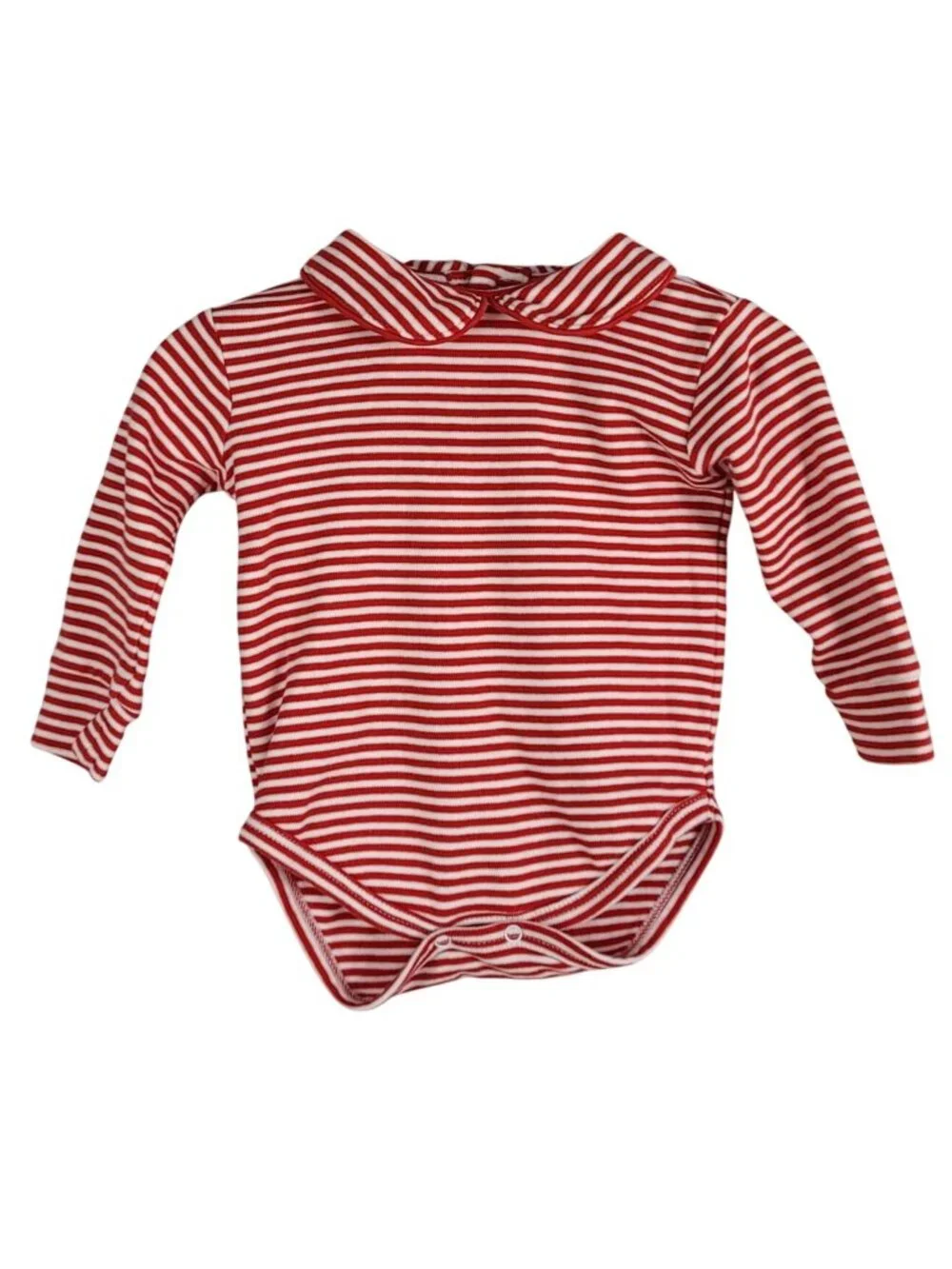 Little English Bodysuit Red White Striped 3M Romper Long Sleeve Collar Unisex